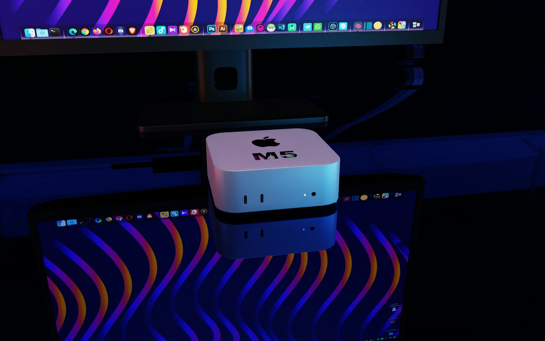 The Mac mini with your ReadyClaw system, ready between your screens